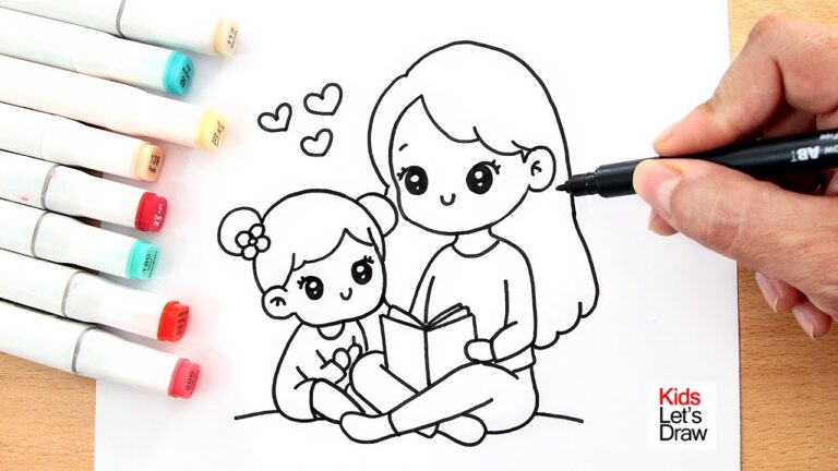 dibujo de una niña con su mama